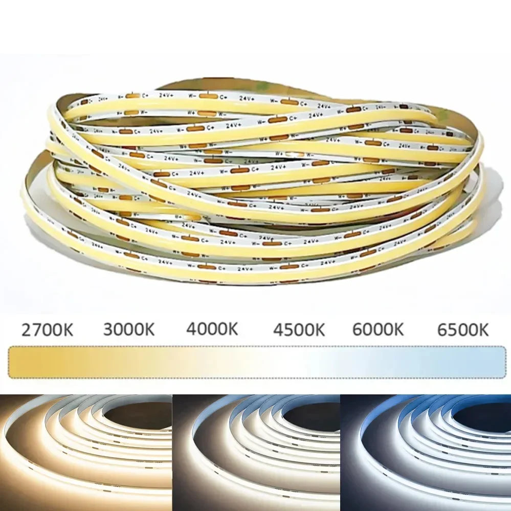 0.5M-10M FOB COB LED Strip Lights DC24V High Density