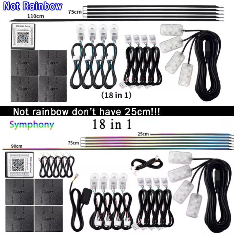 18 in 1 Led Car Ambient Lights 213 64 Color RGB