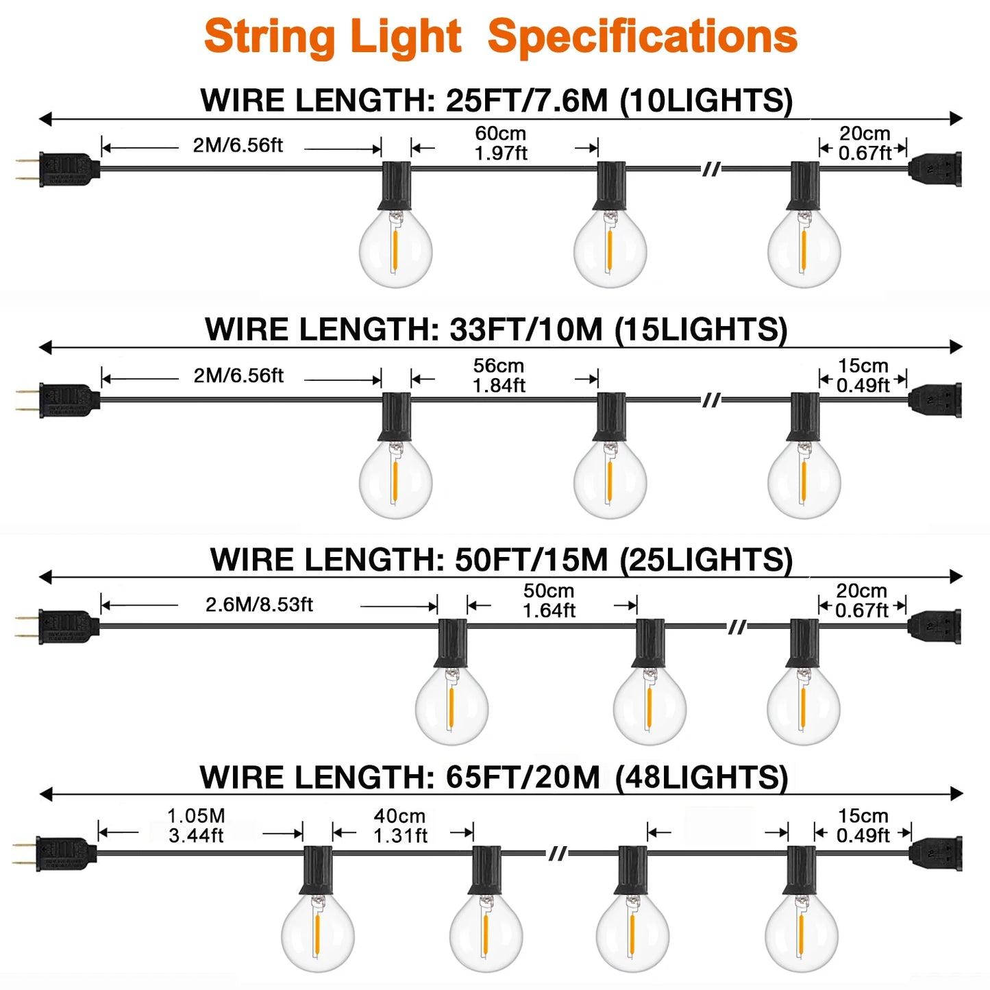 Vintage G40 LED String Lights Dimmable Fairy Light