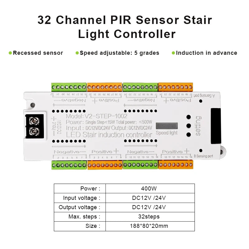V2 Stair LED Motion Sensor Controller 32 Channels Indoor Stairway