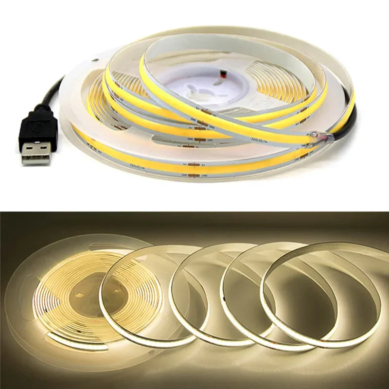 5V USB COB Lamp Strip 320LEDs/M White/Red/Pink/Ice Blue/Yellow Cabinet Light Lamp