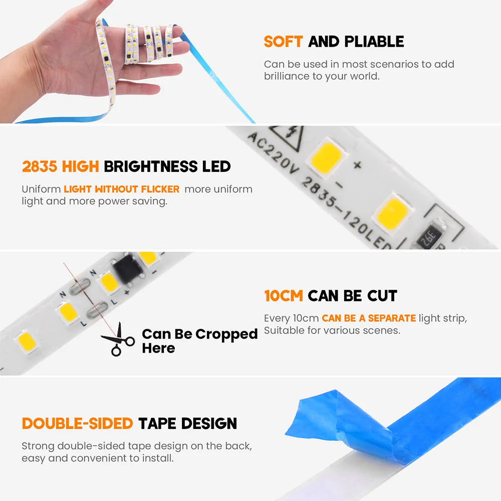 5m 10m 20m 50m Led Strip Light Adhesive Tape AC