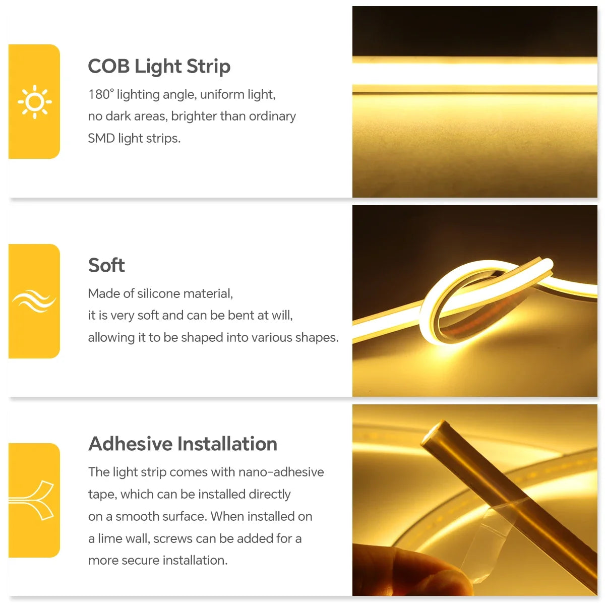 1-30M Flexible Solid Silicone COB LED Strip 220V for Home Ambience Decor