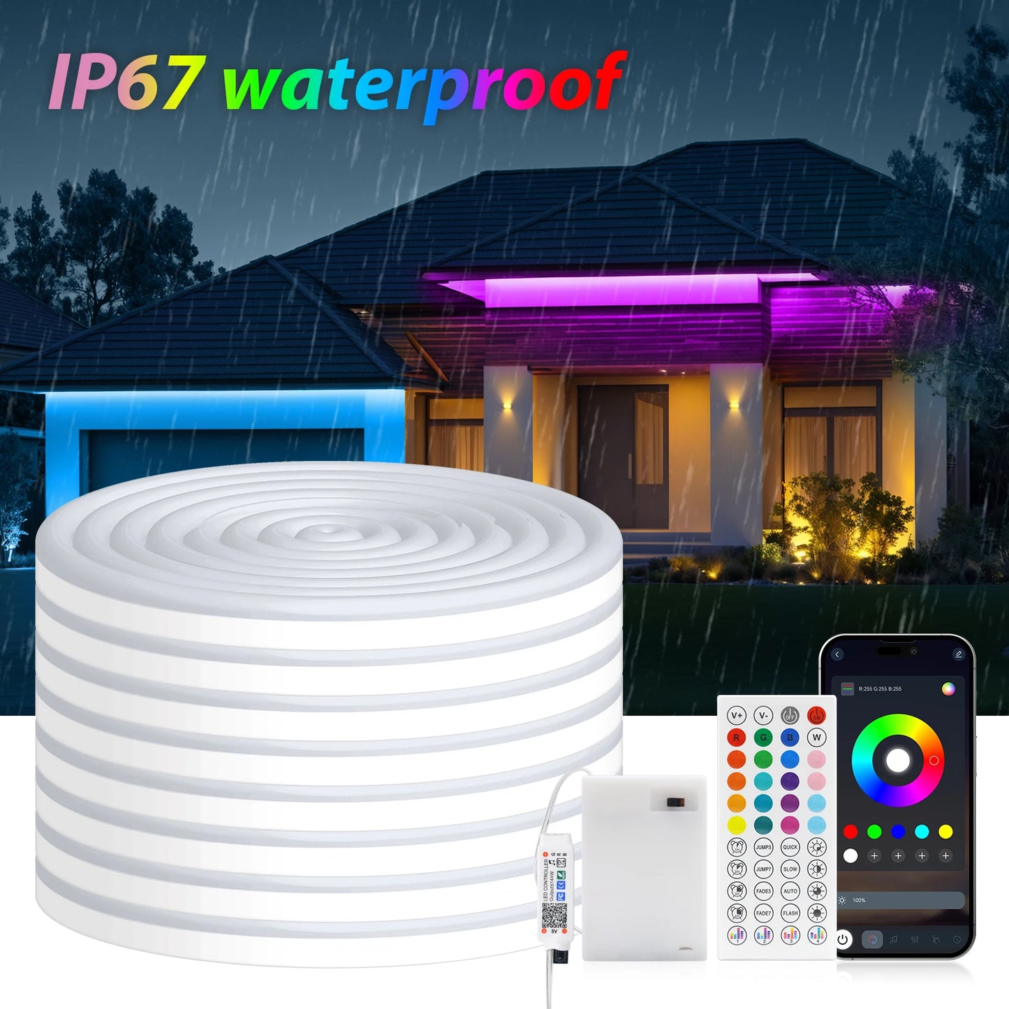 5V RGB Neon Strip Light 1M 2M 3M 3AA Battery Box