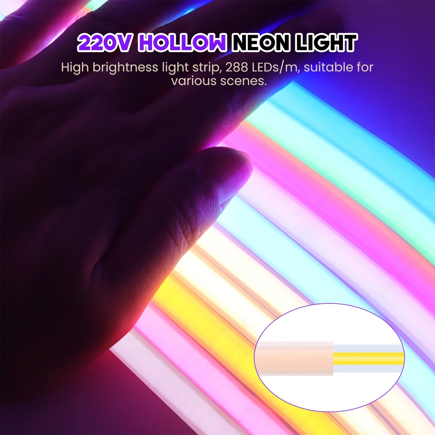 220V COB Neon Strip Light EU Plug Waterproof Outdoor