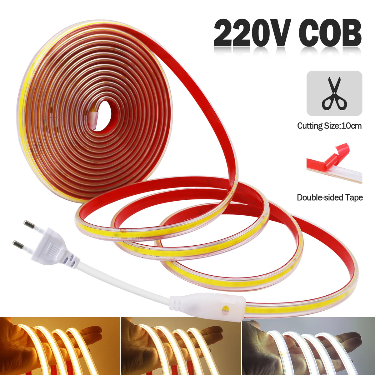 220V COB LED Strip IP65 Waterproof Flexible Tape Light