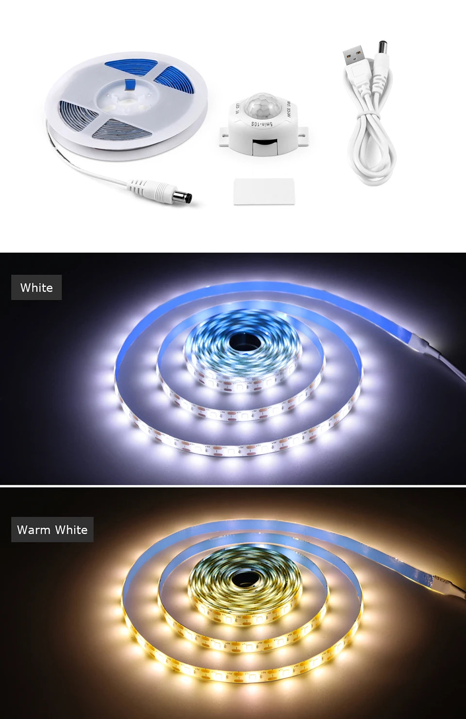 Wireless PIR Motion Sensor 5V USB LED Strip Light Flexible LED Tape
