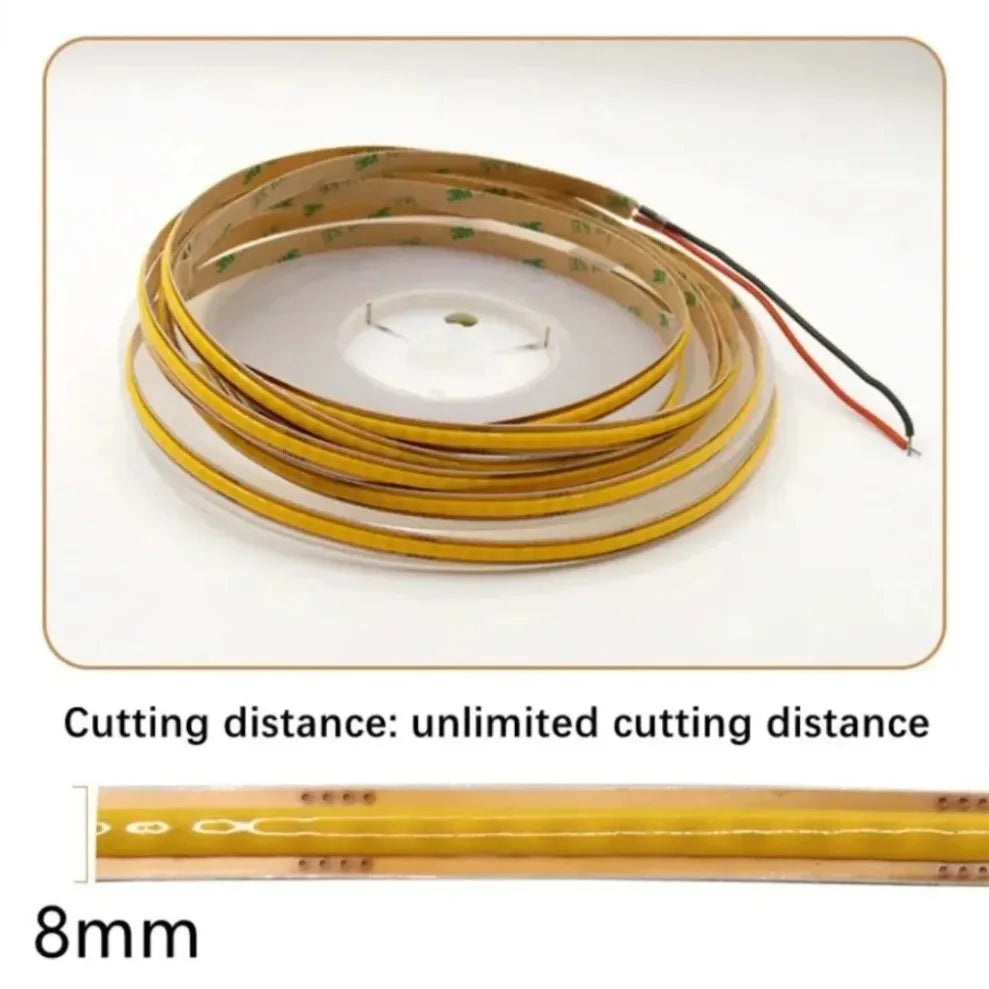 DC 12V/24V 8MM COB LED Strip Free Cut Cuttable 400LEDs