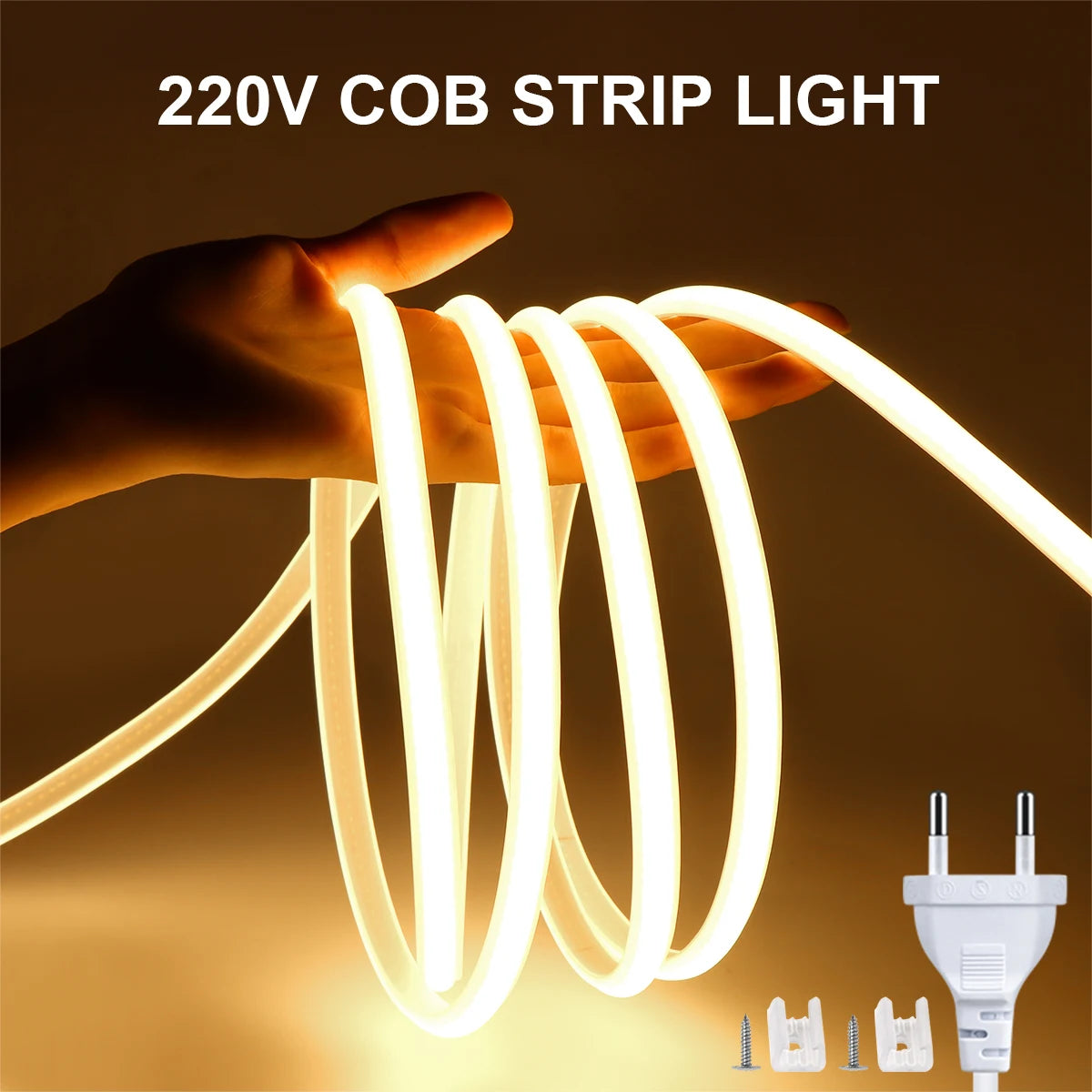 110V 220V Super Bright COB LED Strip with Switch FOB Tape Ribbon