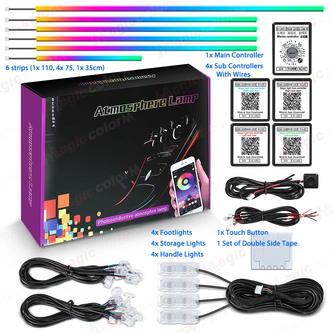 18 in 1 Led Car Ambient Lights 213 64 Color RGB