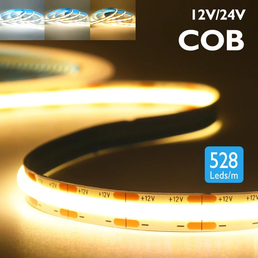 DC12 24V COB LED Strip Light 528Leds/m Flexible Tape