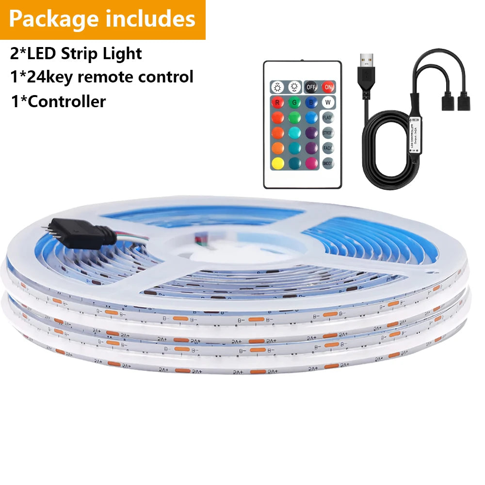 DC 5V USB RGB COB Light Strip 576LED/M Bluetooth APP 3key Controller