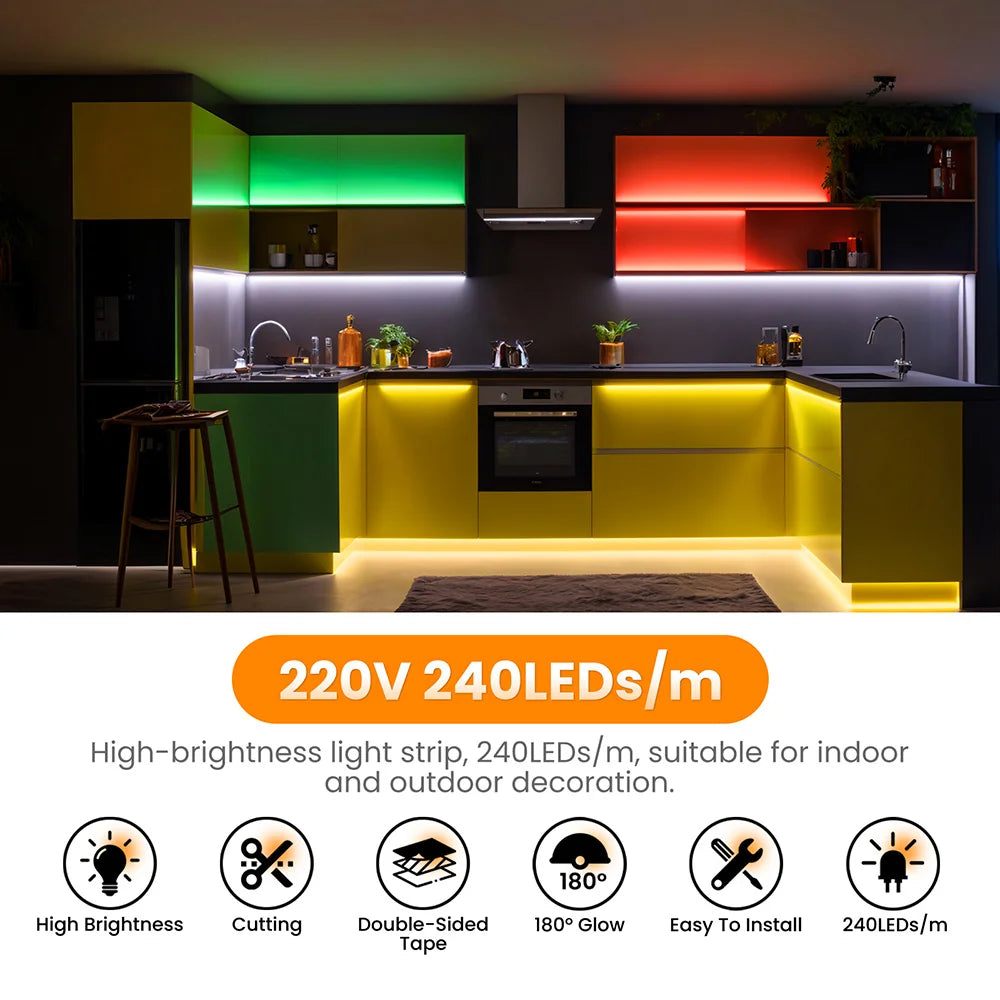 Led Strip COB 220V High Brightness Flexible Light Tape