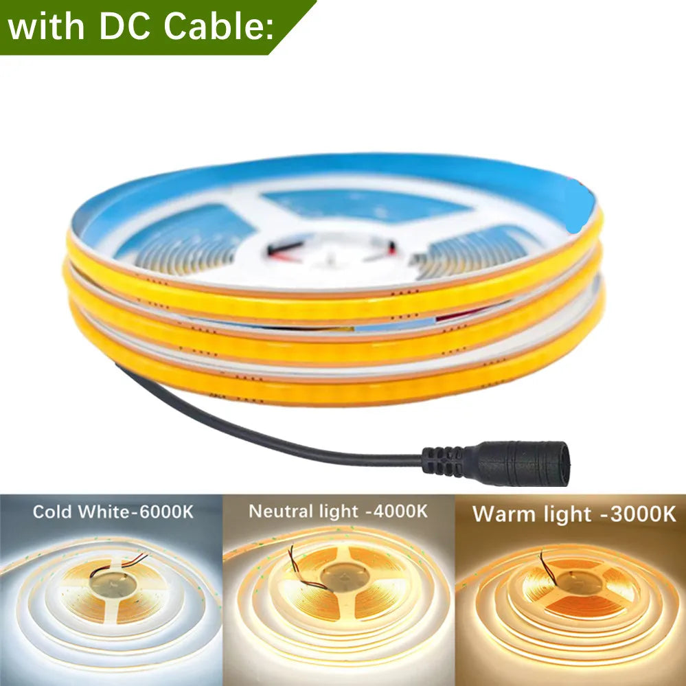 DC 12V/24V 8MM COB LED Strip Free Cut Cuttable 400LEDs