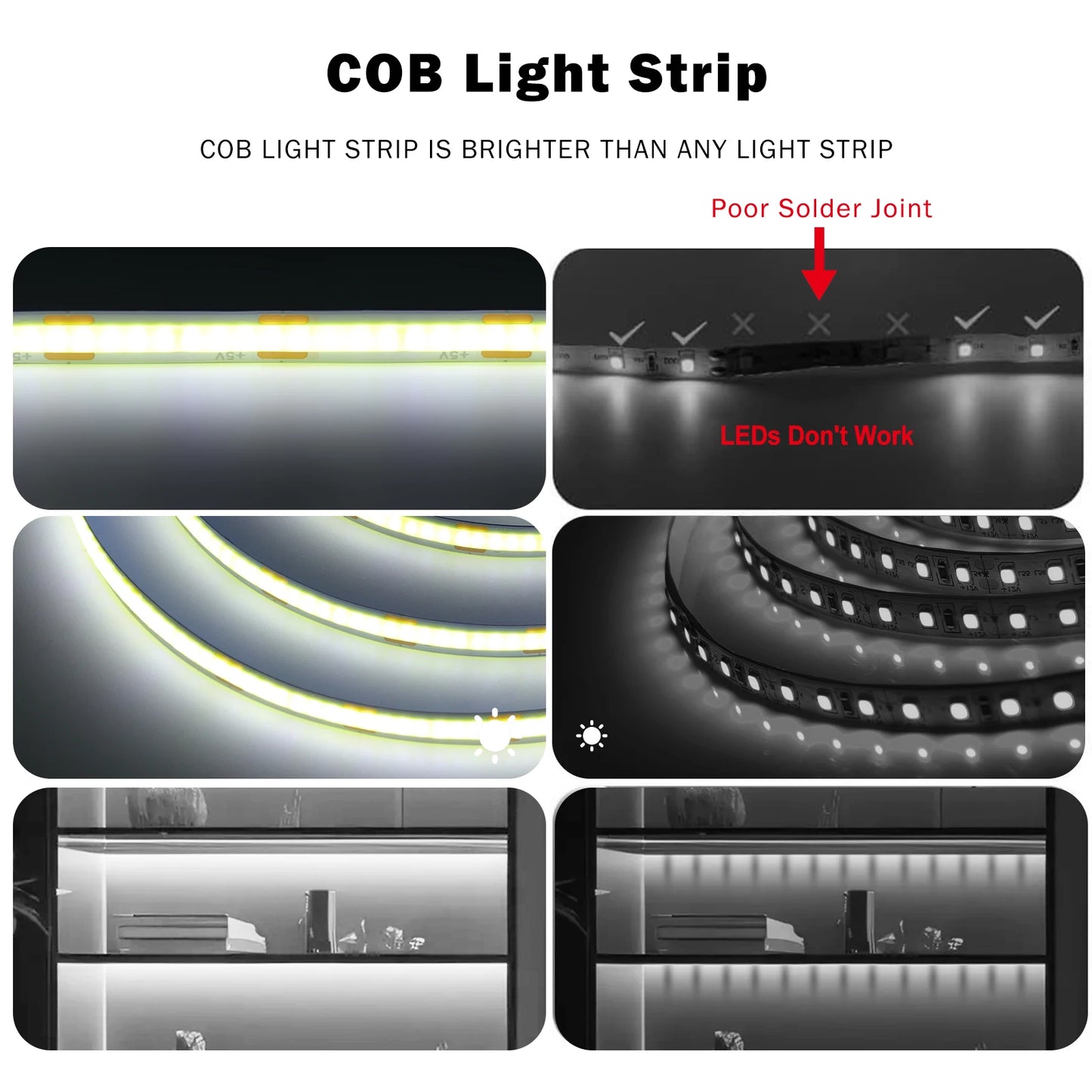 3AA Battery Power COB LED Strip Light 5V 320LEDs