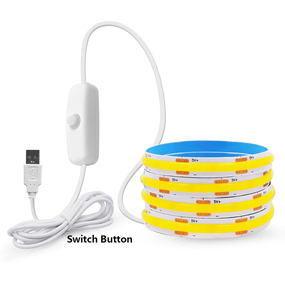 5V USB COB LED Strip Light 3Keys Touch Dimmable ON/OFF Switch