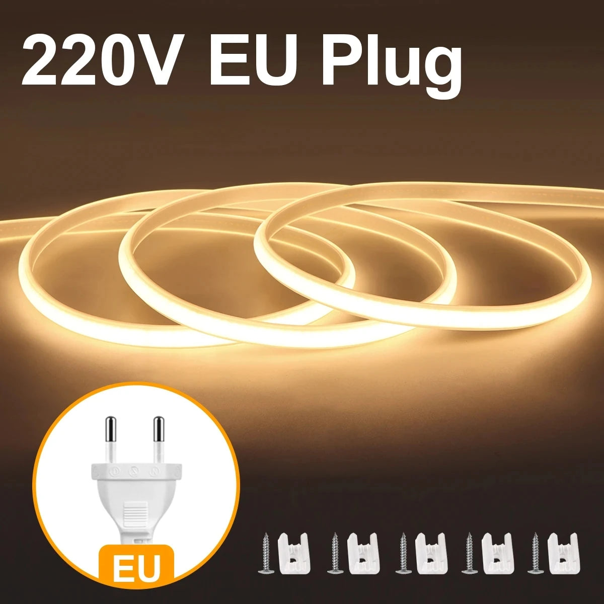 110V 220V Super Bright COB LED Strip with Switch FOB Tape Ribbon