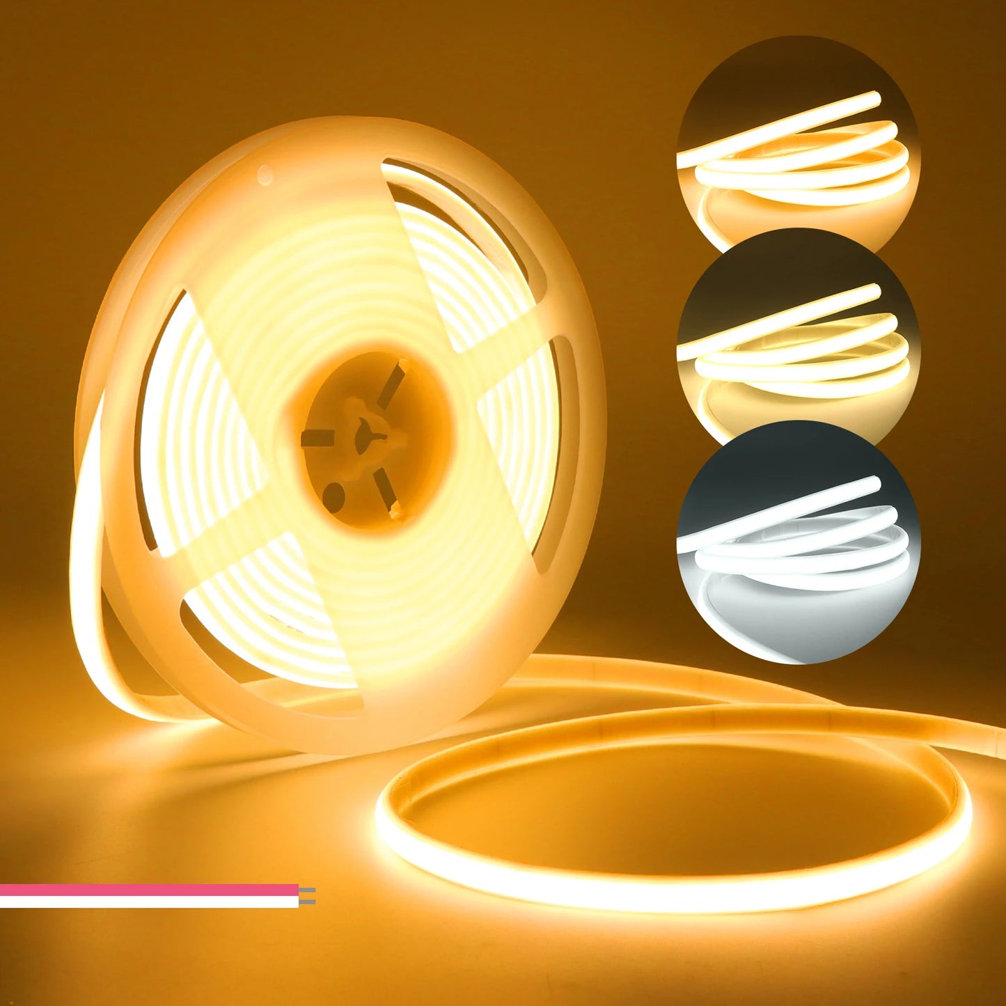 12V 24V COB LED Tape Flexible DC Plug/2Pin Wire Strip Light