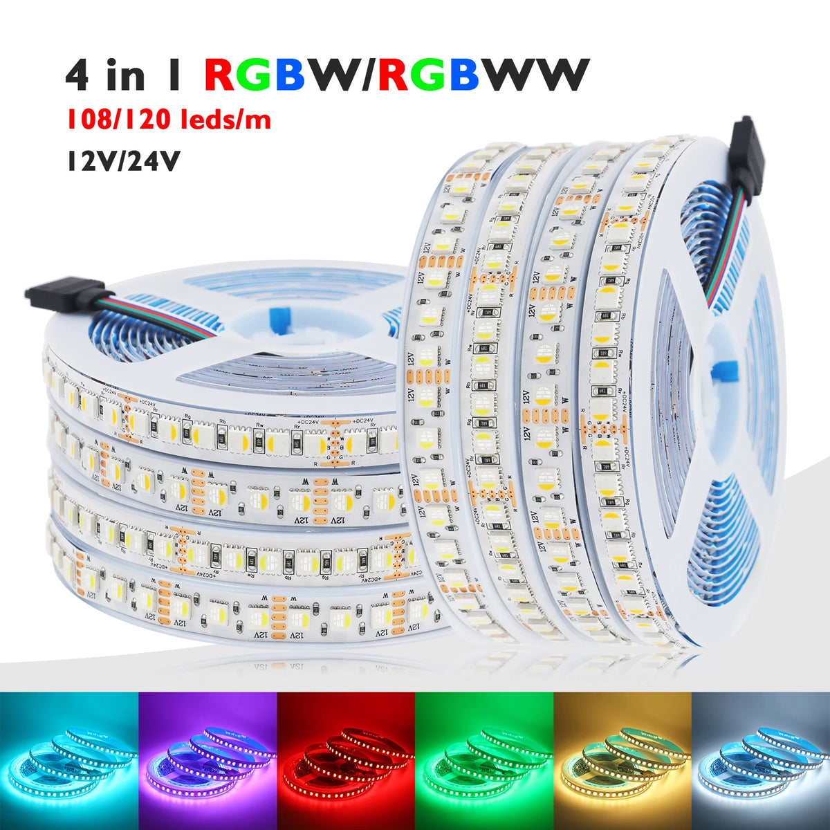RGBW RGBWW LED Strip DC 12V 24V 4 Colors In 1 Chip Rope Light