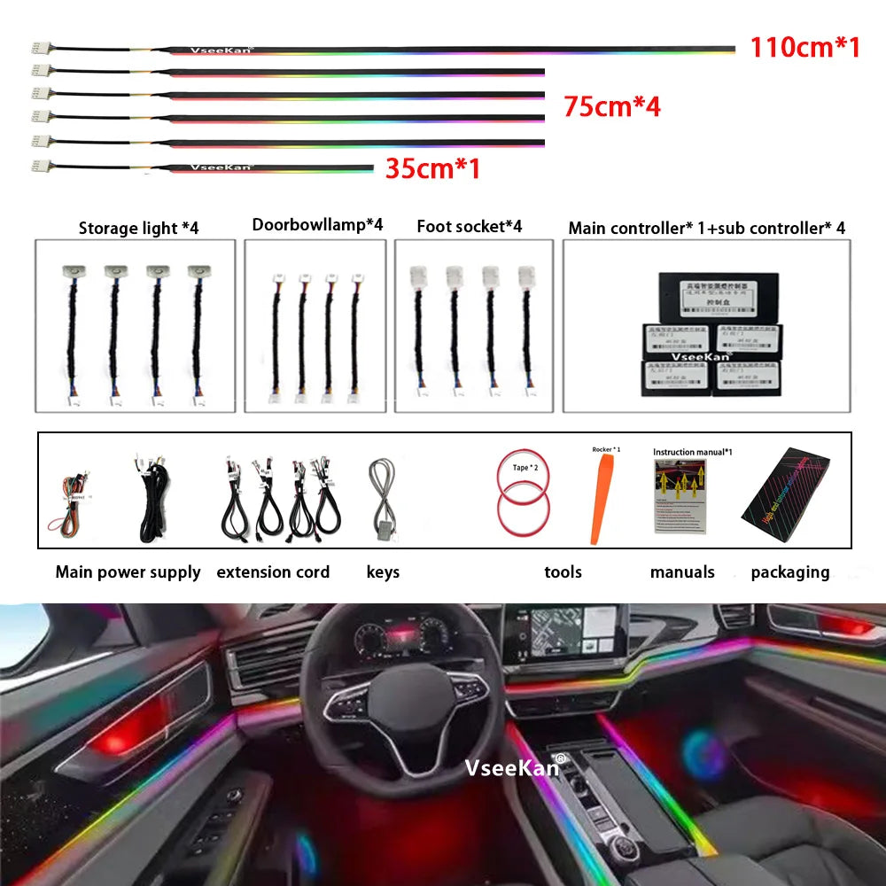 Led Car Ambient Lights RGB 213 64 Color Acrylic Strips