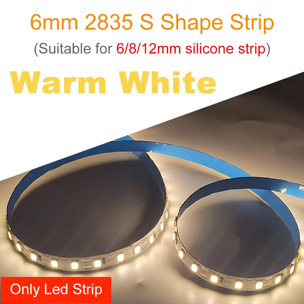 6mm Width DC12V 2835 S Shape LED Strip Flexible Foldable Tape Light