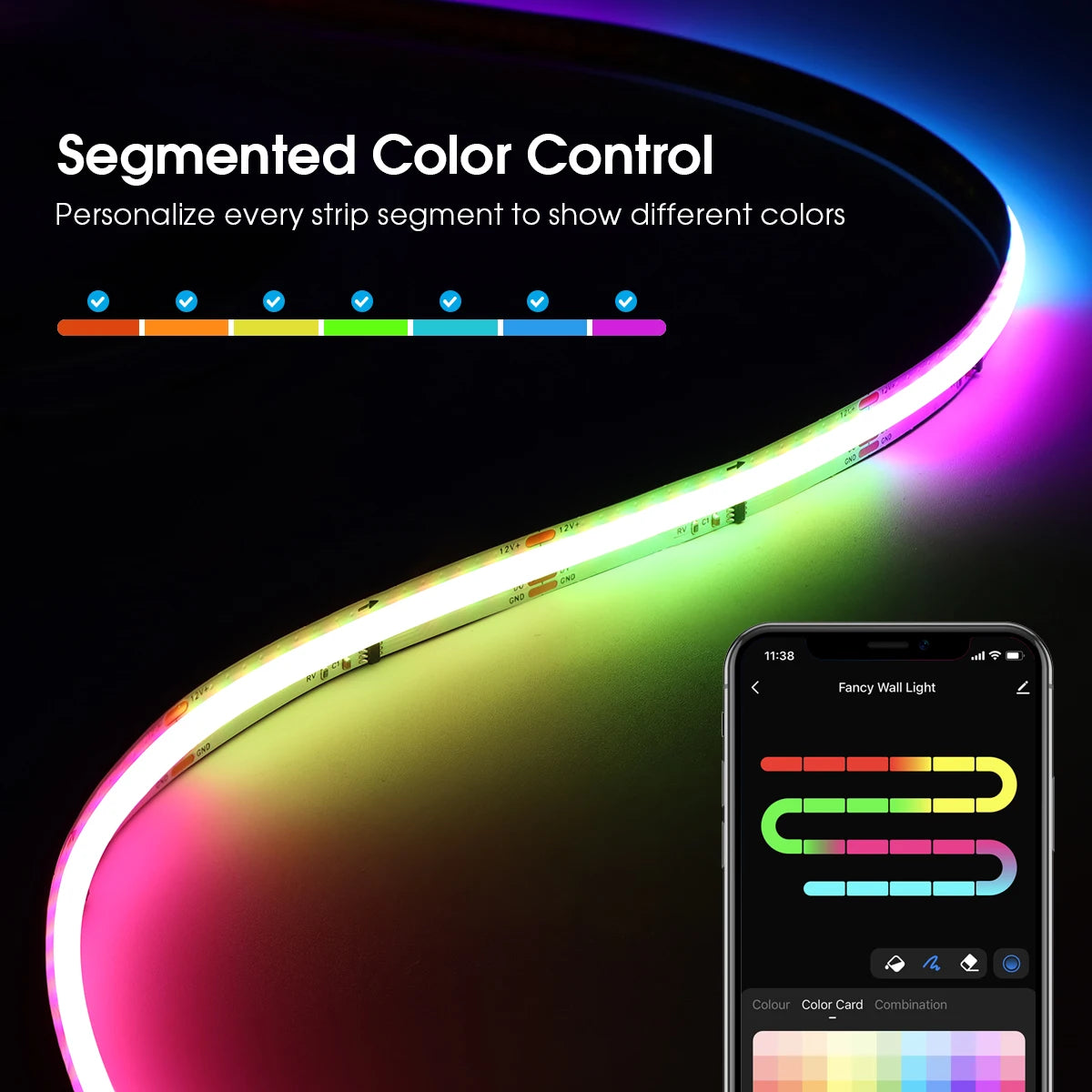 Tuya Smart WIFI RGBIC COB LED Strip Light Tape Addressable