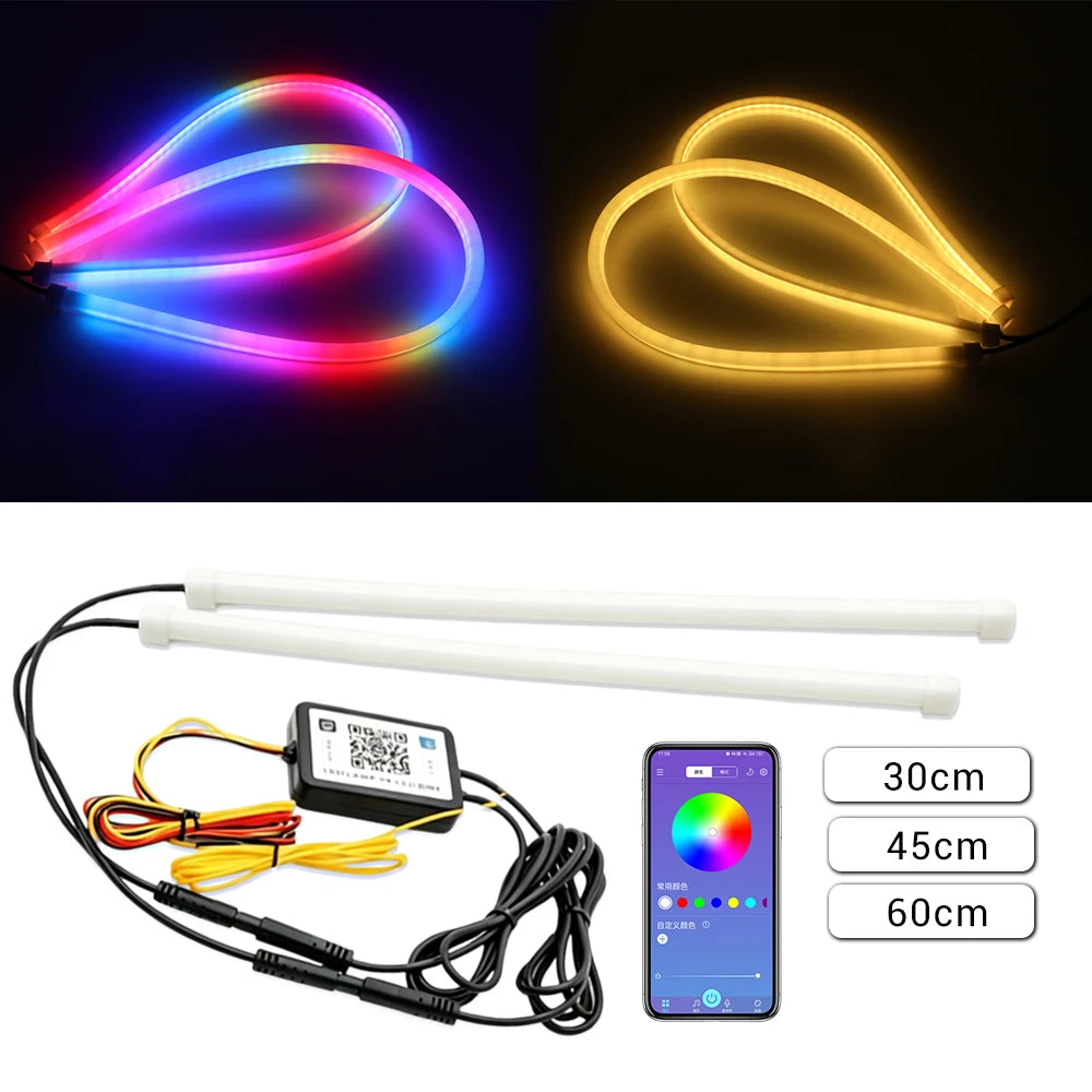 Dynamic Drl RGB Universal LED Headlights Strip Sequential Tun Signal Strip