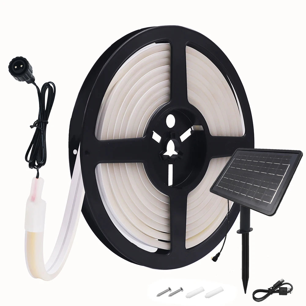 LED Neon Light Strip Solar 24V Waterproof 8 Modes 320LED