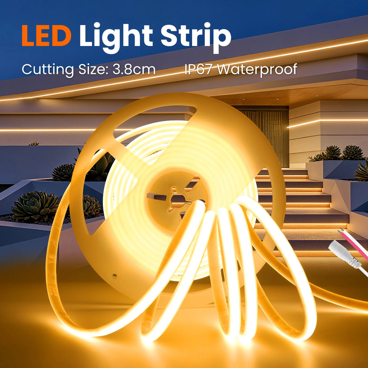 12V 24V COB LED Tape Flexible DC Plug/2Pin Wire Strip Light