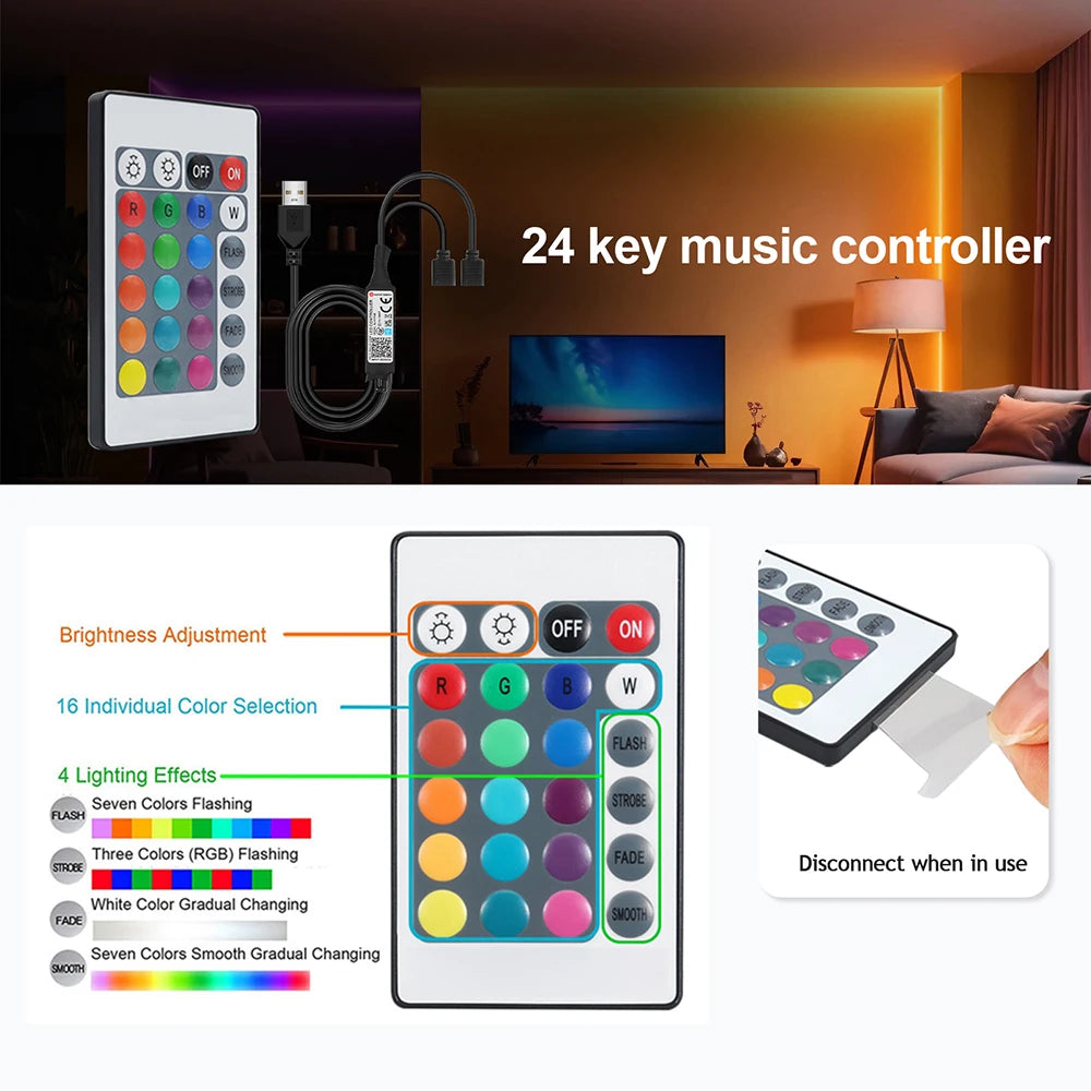 DC 5V USB RGB COB Light Strip 576LED/M Bluetooth APP 3key Controller