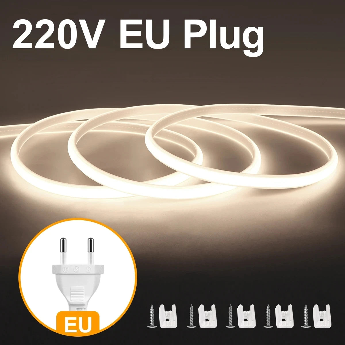110V 220V Super Bright COB LED Strip with Switch FOB Tape Ribbon