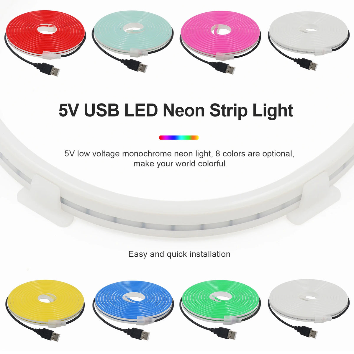 USB Neon LED Strip Light 5V 120LEDs Flexible Neon Rope Tape
