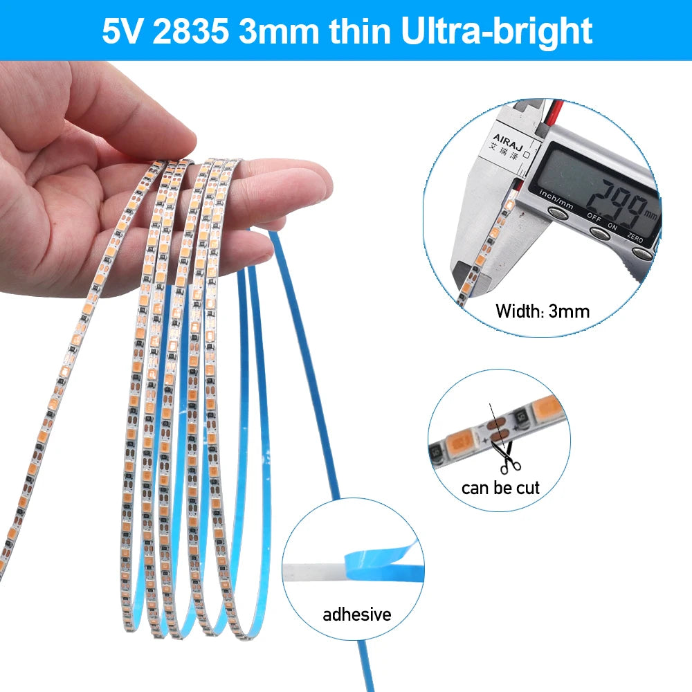 DC 5V 12V 24V Led Strip SMD 2835 120 180 240 LEDs/m Diode Tape