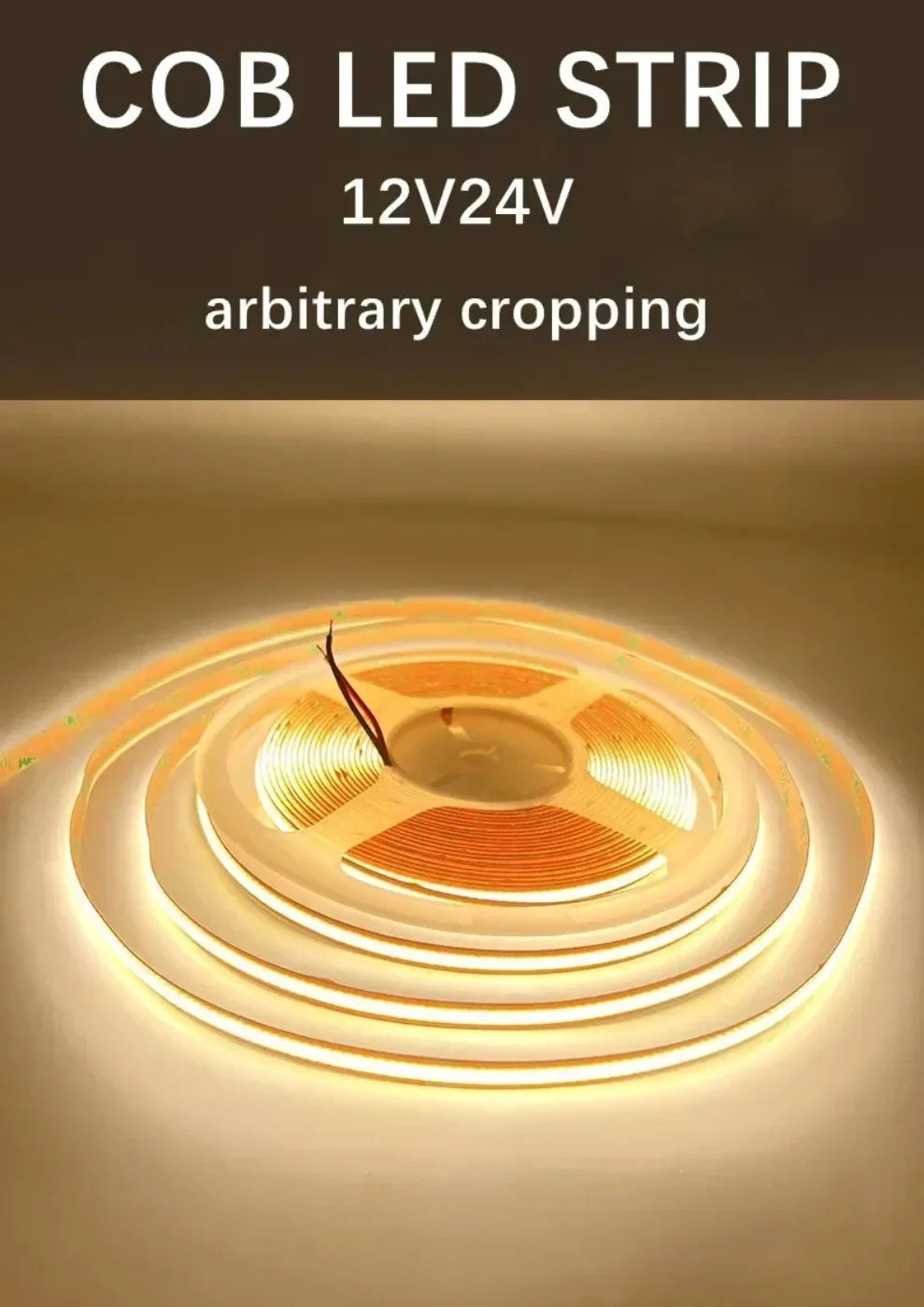 DC 12V/24V 8MM COB LED Strip Free Cut Cuttable 400LEDs