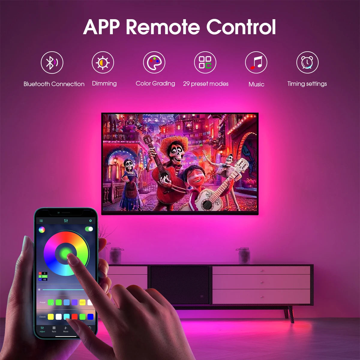 8MM 576LEDs/M Bluetooth RGB COB LED Strip Light USB LED Tape