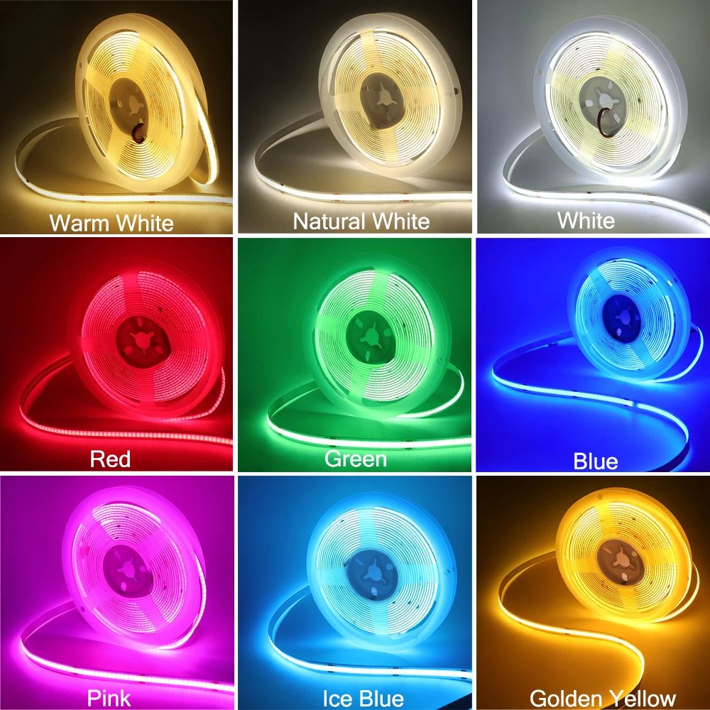 5V USB COB Led Strip Light 320 Leds/M White/Red/Green/Blue/Ice Blue/Pink