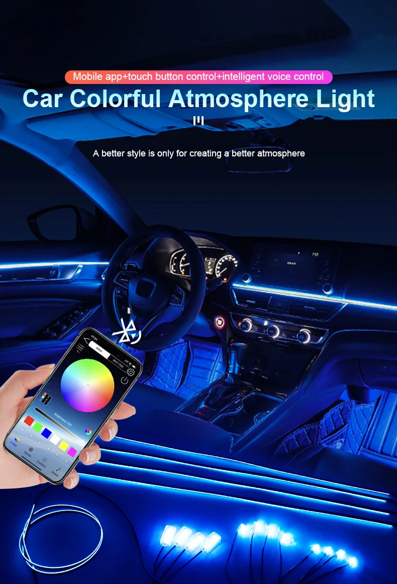Led Car Ambient Lights App Control Optic Strip Acrylic Fiber