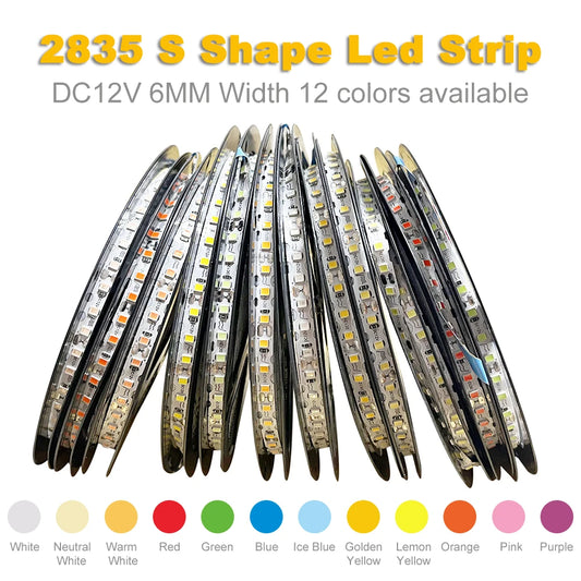 6mm Width DC12V 2835 S Shape LED Strip Flexible Foldable Tape Light