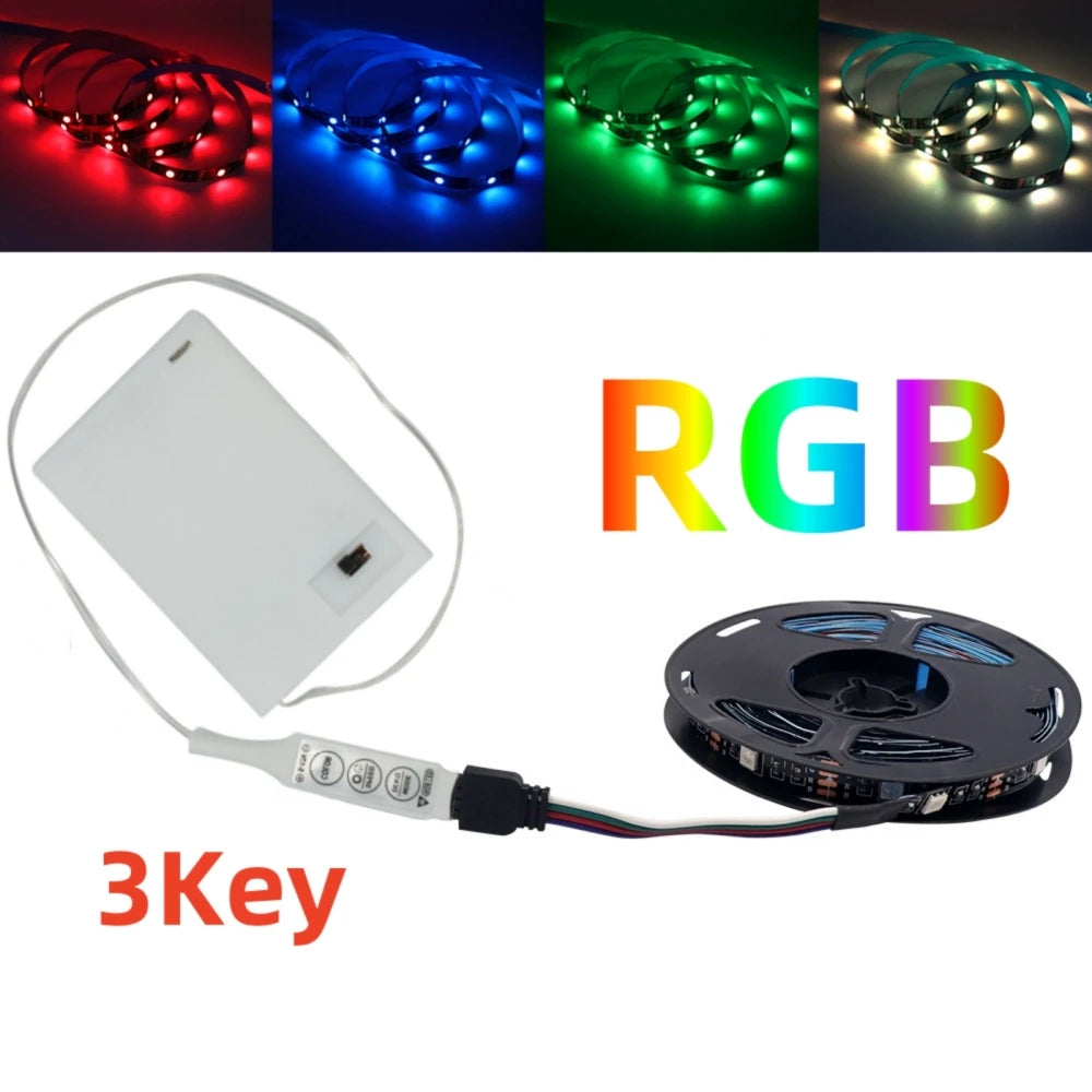 3AA Battery Power RGB Led Strip Light 5V 5050 with 3/17/24 Key