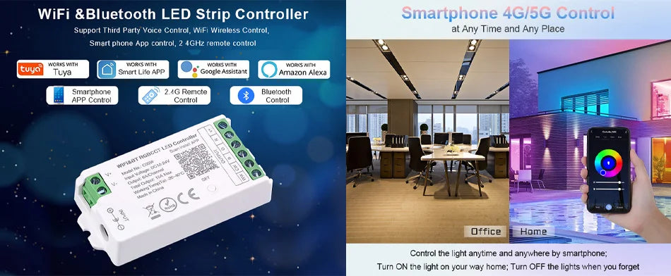COB CCT LED Strip Lights 608 LEDs/m High Density Flexible Dimmable
