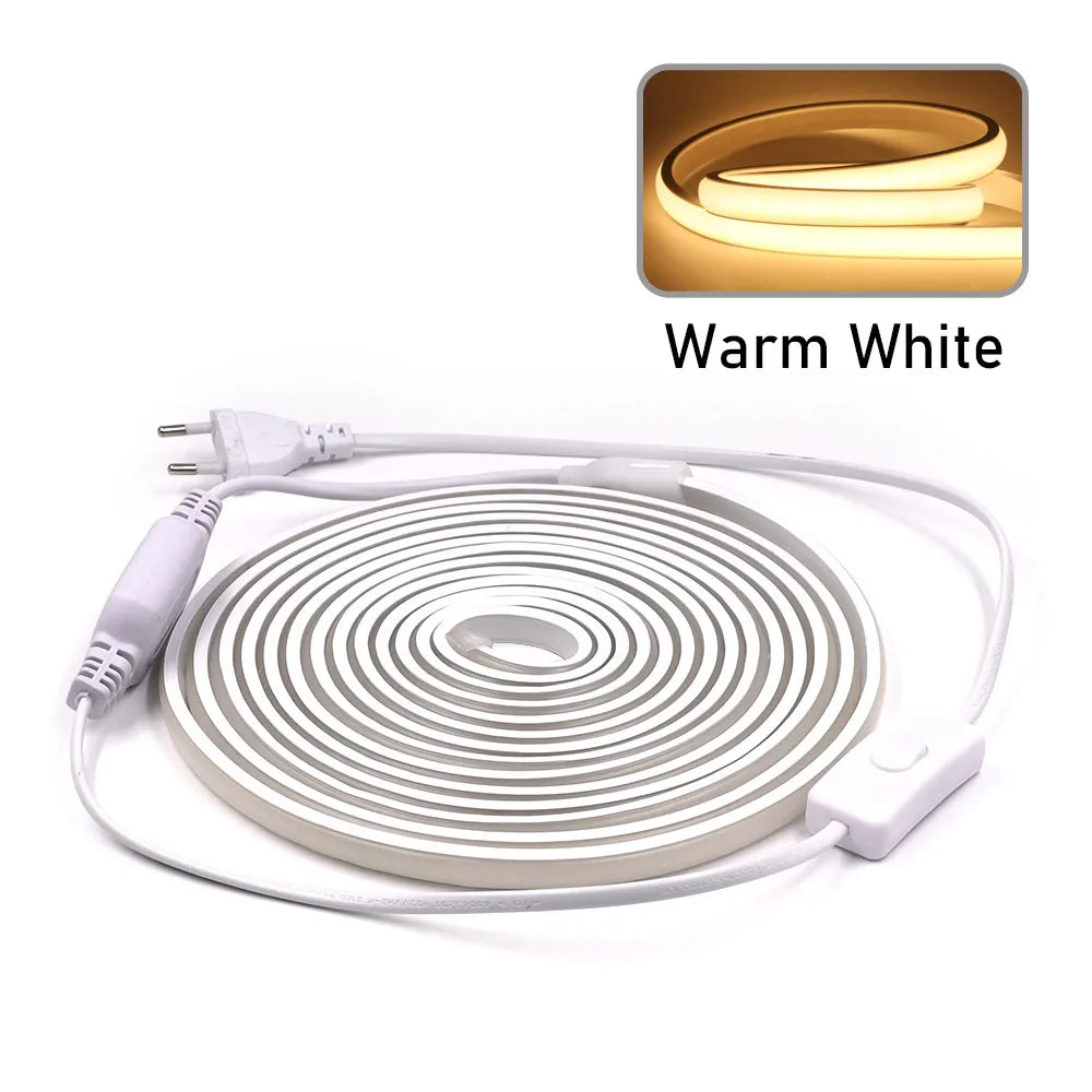 Dimmable COB LED Neon Strip Light 220V Dimmer Switch Power Kit