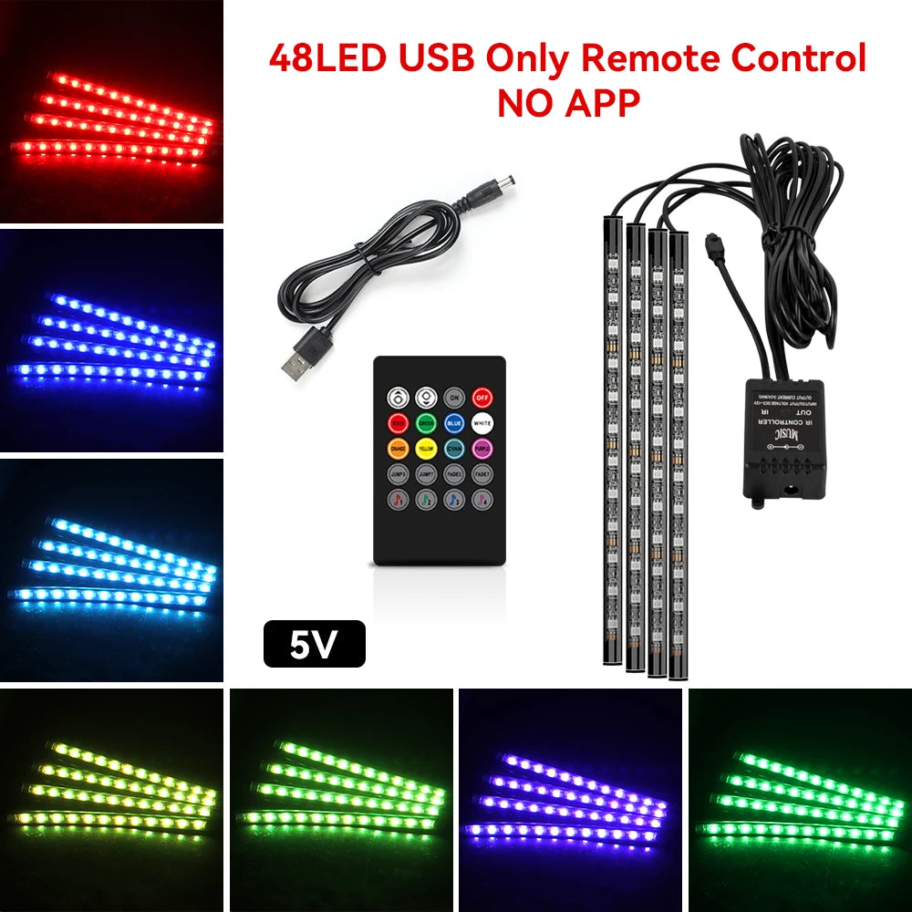 Car Neon LED Interior Ambient Foot Strip Light
