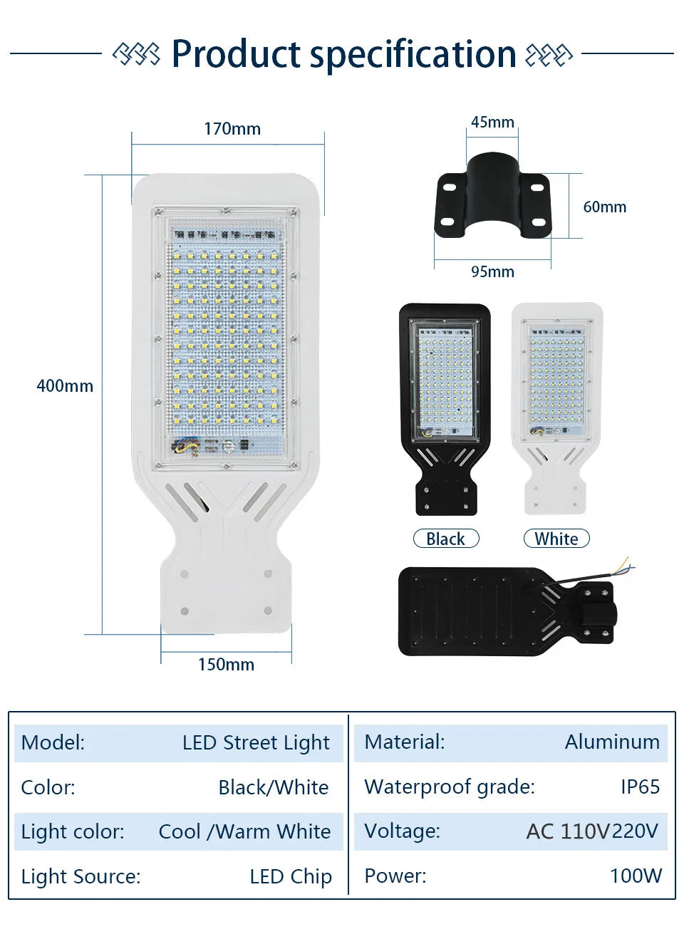 100W LED Street Light 110V 220V High Quality Outdoor Garden