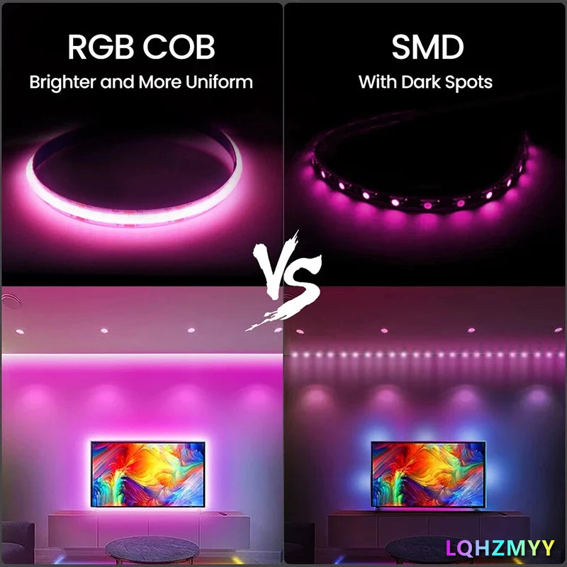 A Roll of Rgb Color-Changing Cob Led Strip Lights with No Light Spots