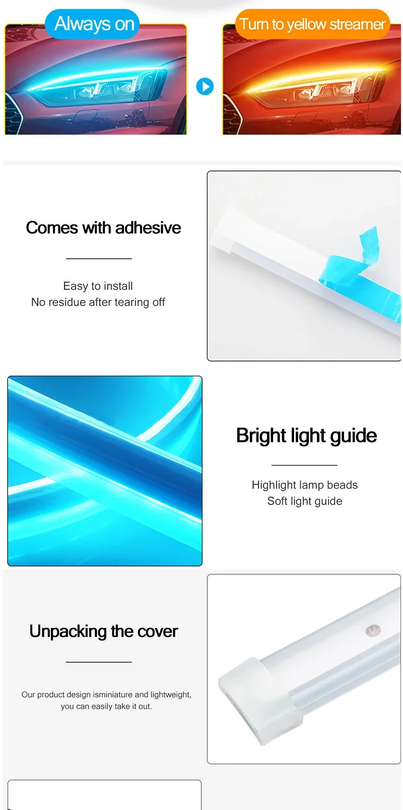 Led Guide Strip Headlight for Car Daytime Running Lights