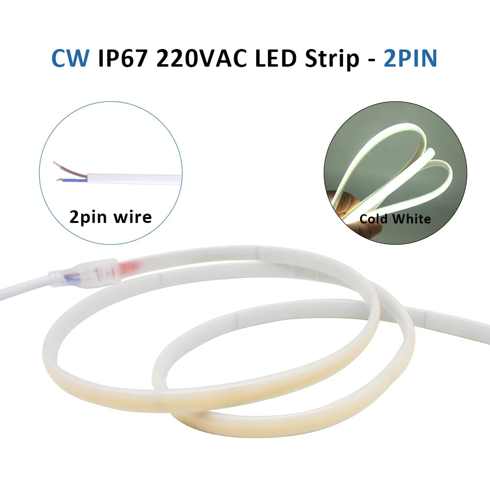220V IP67 Waterproof COB Led Strip 3000K 4000K 6000K 240LEDs