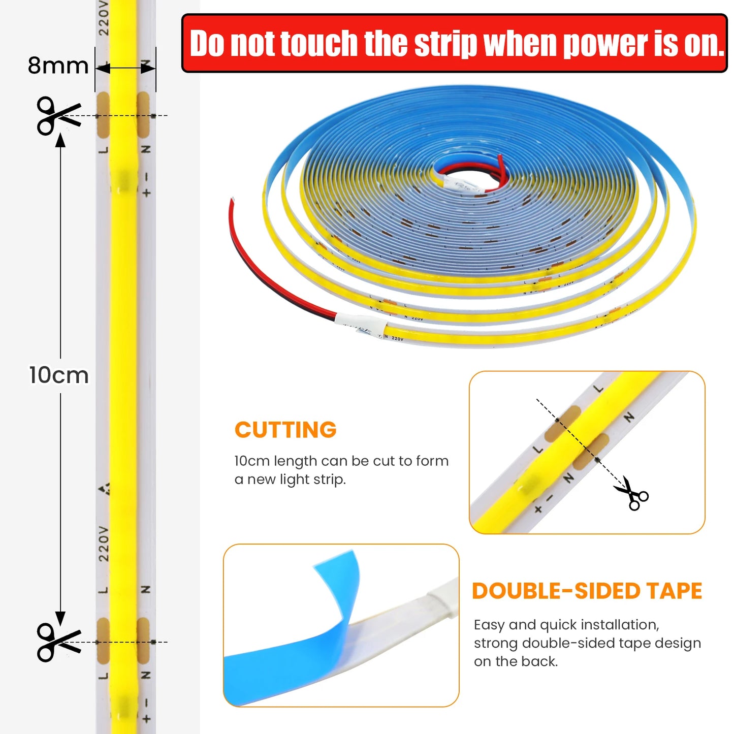 AC 220V COB Strip 240Leds/ Flexible Ribbon LED Light
