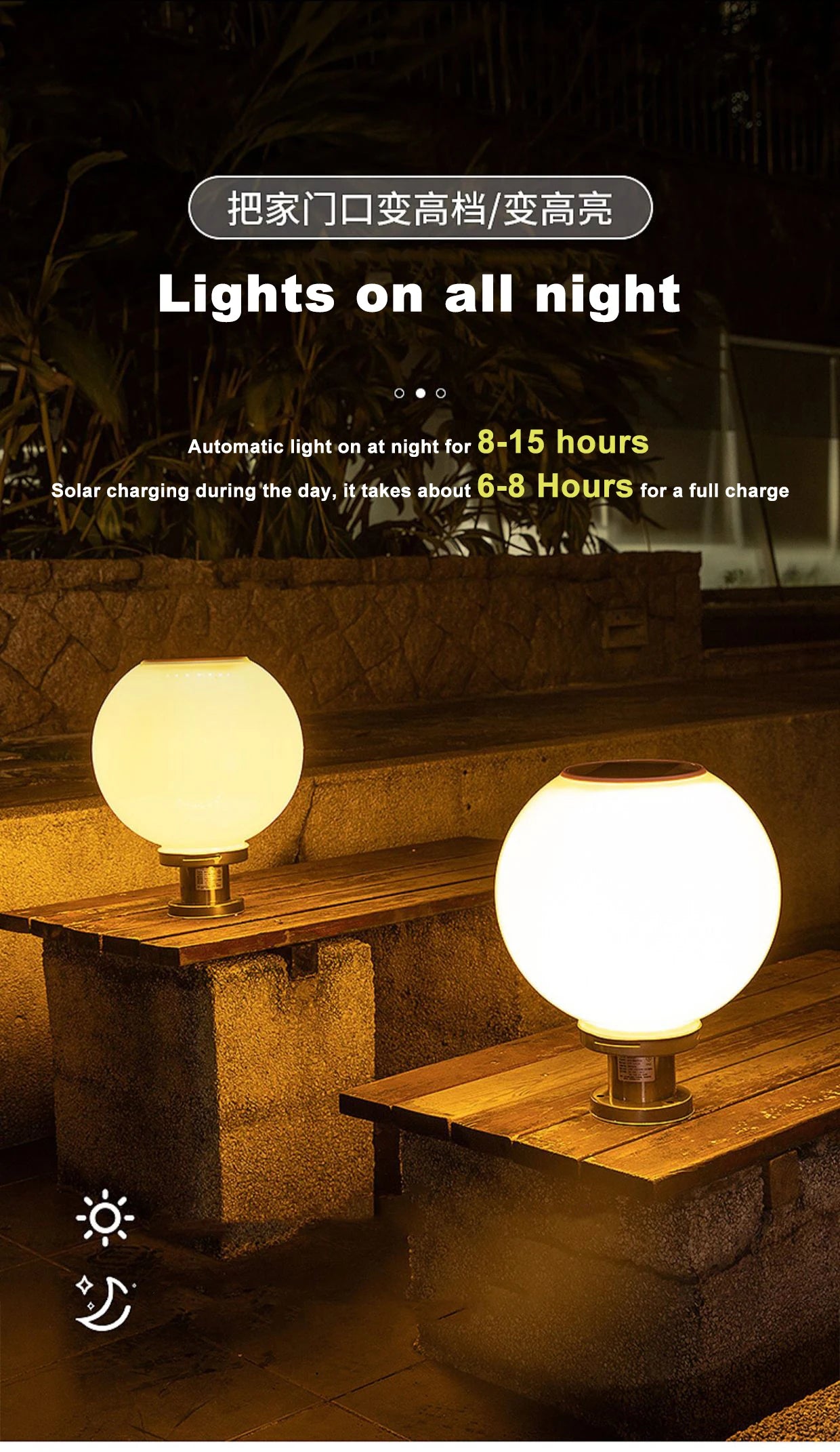 40CM LED Solar Column Head Light Courtyard Corner Light