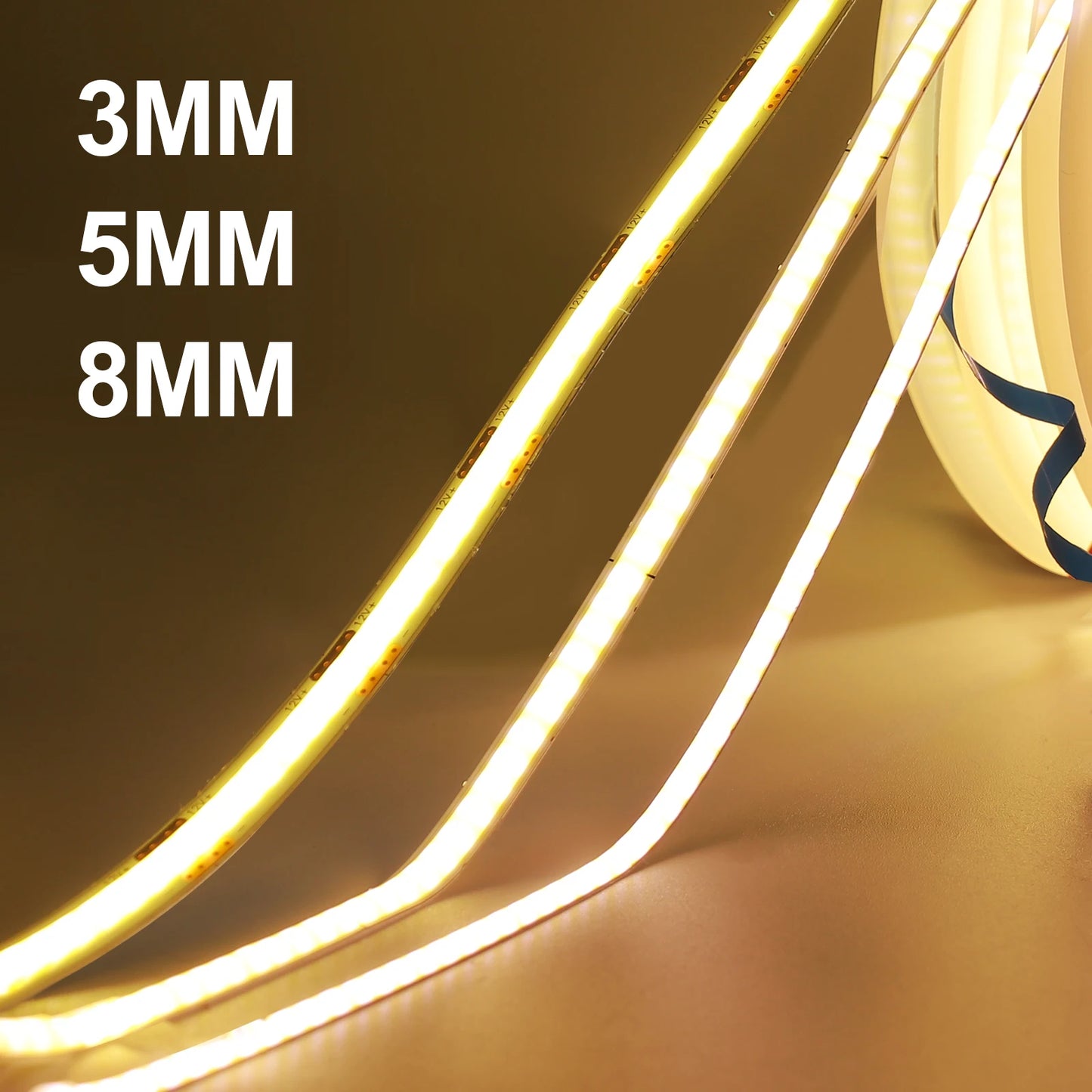 3mm 5mm 8mm COB LED Strip Light 5V 12V 320LEDs/m High Density