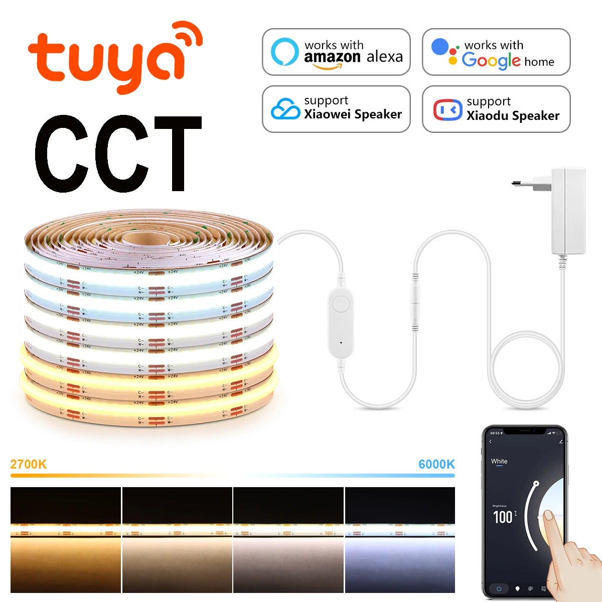 608LEDs/M CCT Wifi COB LED Strips Dual White room decor